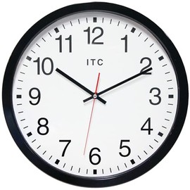 Infinity Instruments 14 inch Shatter Resistant Round Non-Ticking Silent Battery Operated Easy to Read Clock for Office, Classroom, School, Black/Clear