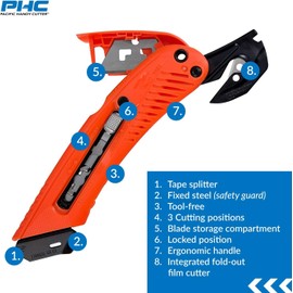Pacific Handy Cutter Left Handed 3 in 1 Pocket Safety Cutter - Tape and Film Cutter