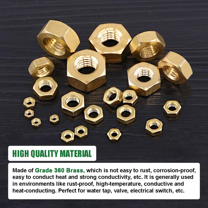 Keadic 160Pcs Brass Hex Nuts Assortment Kit, Full Finished Metric