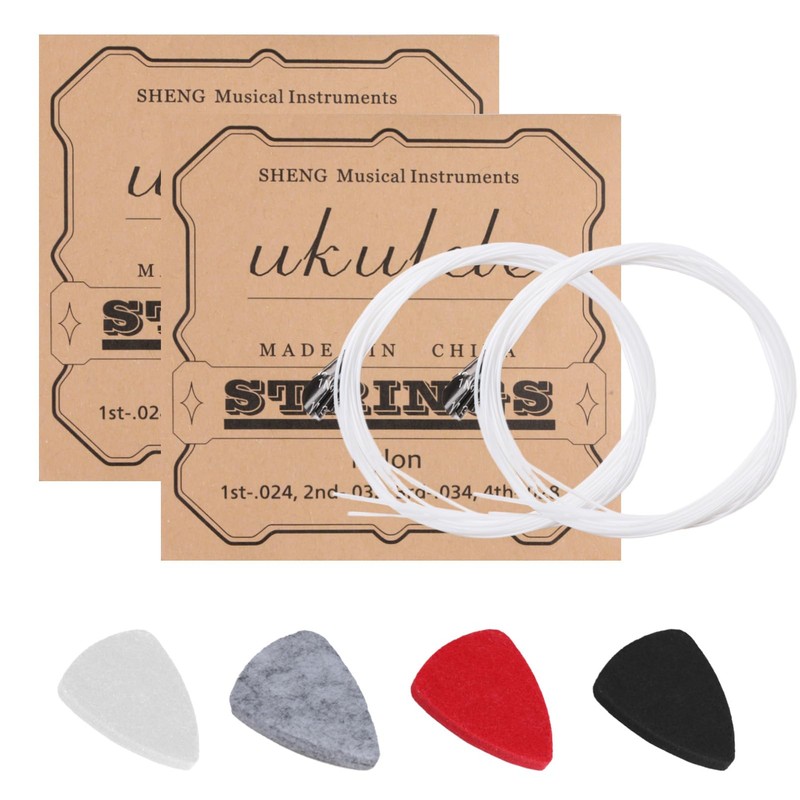 2 Sets Nylon Ukulele Strings with 4 Felt Picks White