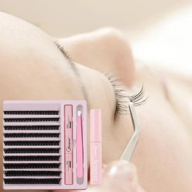 100% Hand Made DIY Lashes Eyelash Extensions 40P Pre Cut Lash Extensions Kit DIY Lash Extension Kit Bond&Seal Makeup Cosmetic Eyelashes Extensions