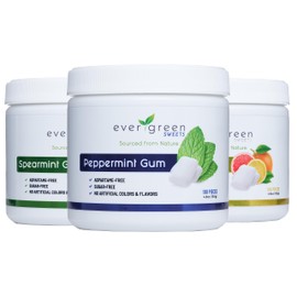 Evergreen Sweets Chewing gum -100 Pieces Jar - Natural Spearmint, Peppermint and Fruit Variety Pack Gum Made with Xylitol and Stevia - Sugar-Free, Aspartame Free and Vegan 3 Pack
