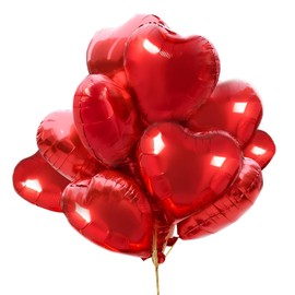 Pack of 10 Foil Balloons, Red, Heart Balloons, Wedding, Heart Helium Balloons, Heart Balloons, Suitable for Wedding Party, Anniversary, Marriage Proposal Party, Engagement, Birthday, Valentine's Day