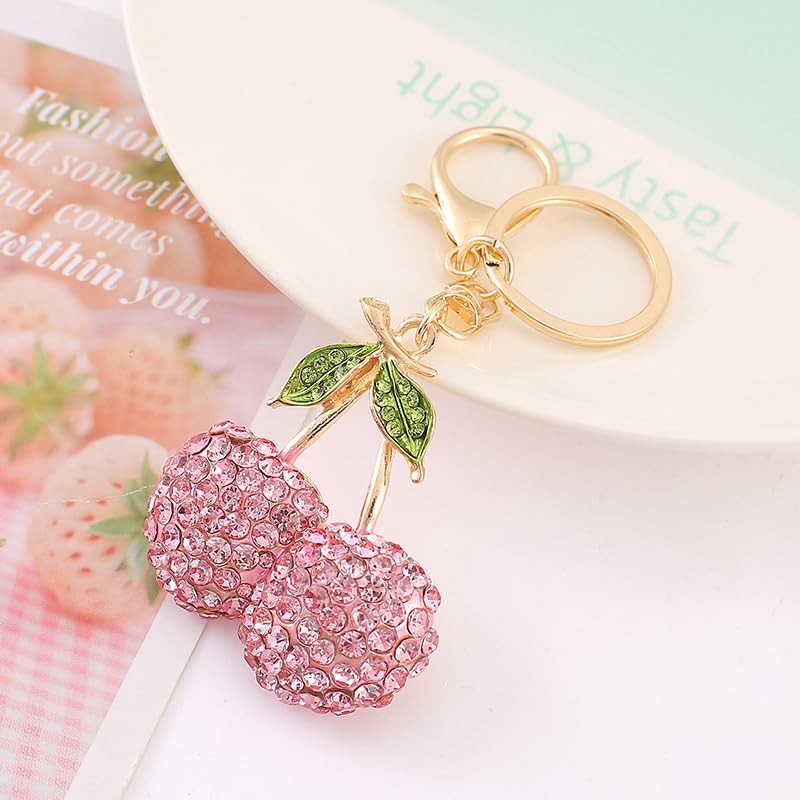 Cherry Keychain/Bling Rhinestone Fruit Keyring/Cute Cherry Keychain for Handbag Purse