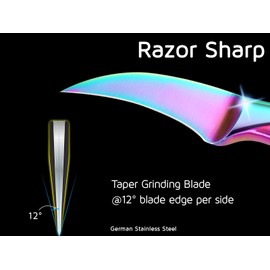 WELLSTAR 2.5 inch Birds Beak Paring Knife, Sharp High Carbon Stainless Steel Curved Blade For Fruit and Vegetable Peeling Garnishing Cutting – Rainbow