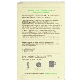 MAEDA-EN NAKED GREEN Organic Sen-cha with Matcha 12 Tea Bags Hot or Cold Drink Green Tea Japanese Origin Individually Wrapped Teabags 08201 1pk