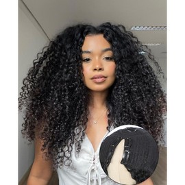 BDBDBD Curly V Part Wig Human Hair With Elastic Drawstring Upgrade U Part Human Hair Wig No Leave Out Vpart Wig 180% Density Beginner Friendly No Glue No Sew In Natural Color 16 Inch