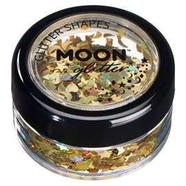 Moon Glitter Holographic Glitter Shapes - 100% Cosmetic Glitter for Face, Body, Nails, Hair and Lips - 3g - Gold