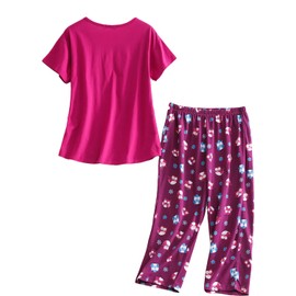Vamodry Womens Pajamas Set Cotton Short Sleeve Top with Capri Pants Pjs