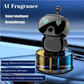 Robot Intelligent Aromatherapy Machine, Smart Cute Robot Car Air Freshener, Fine Spray/Fillable/Four-Gear Adjustment/Vibration Sensing/On-Off/Large Capacity Long-Lasting Fragrance/V1(Black, Hilton)
