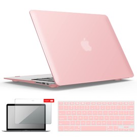 IBENZER Compatible with Old Version MacBook Air 13 Inch Case (2017-2010 Release), Models: A1466/A1369, Plastic Hard Shell Case with Keyboard & Screen Cover for Mac Air 13, Rose Quartz, A1301RQ+2