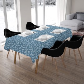 Encasa Homes Printed Tablecloth 142 x 230 cm for 6 to 8 Seater Dining Table, 100% Cotton, Machine Washable, Heavy Duty, Rectangular, for Home, Restaurant, Banquet - Big Leaves Blue