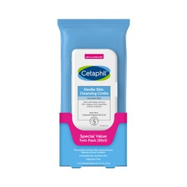 Cetaphil Face and Body Wipes, Gentle Skin Cleansing Cloths, 50 Count, Twin Pack, for Dry, Sensitive Skin, Flip Top Closure, Great for the Gym, Travel, in the Car, Hypoallergenic, Fragrance Free