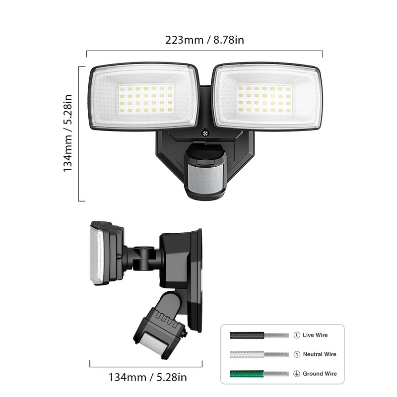 Onforu 32W 2 Head Motion Sensor Outdoor Lights, 3200LM 6500K