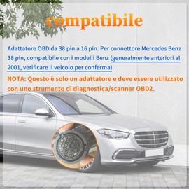 OBDII Diagnose-Adapterkabel, geeignet für Benz 38 Pin auf 16 Pin, Obd2 Adapter Cable kompatibel mit Mercedes 38pin Pre-2001 Stecker, arbeitet mit ELM327 Scanner