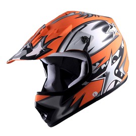 1Storm Youth Motocross Helmet BMX MX ATV Dirt Bike Helmet Matt Star Orange + Goggles + MG Youth Orange Glove Bundle