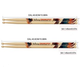 Wooden Drum Stick, 4 Pairs Phoenix Pattern Drum Stick, Drumsticks for Adults & Teens, Music Accessories for Drum Lovers
