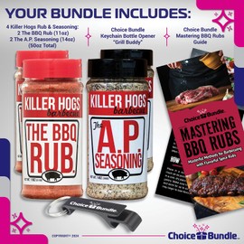 Killer Hogs AP All Purpose Seasoning & The BBQ Rub Premium Variety 4 Pk (50 oz) + Barbecue Masters & Bottle Opener (6 Items)!