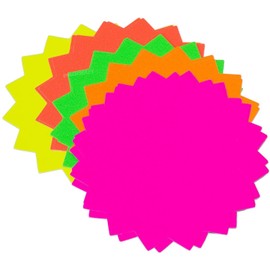 40x Large Neon Flash Stars - Round Fluorescent Cards For Revision/Market Stalls