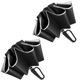 Inverted Umbrella with Carabiner Handle, Compact Travel Windproof Umbrellas For Rain and Sun, Portable Reverse Folding UV Umbrella Upside Down, Large Car Umbrellas for Women Men (Black + Black)