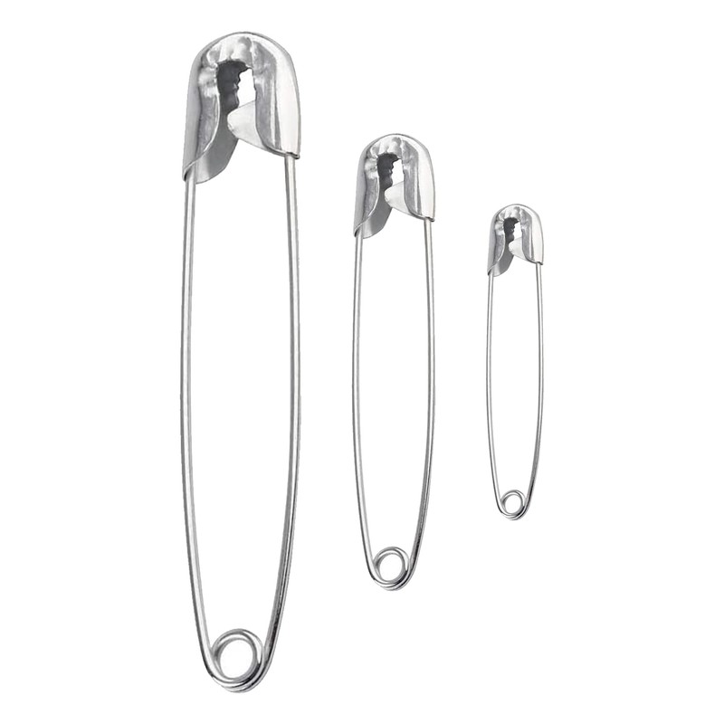 Assorted Safety Pins x 48 (27mm, 34mm, 38mm) Nickel Plated,