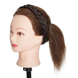 Braid Headband For Women Chunky Braided Hair Band Plaited Headband Plaited Braids Braided Headband Elastic Stretch Wide Synthetic Hairpiece (Large-five strands braided, deep brown)