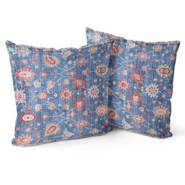 Snycler Boho Throw Pillow Covers Farmhouse Home Decor for Sofa Porch Patio Bed Room Outdoor，Set of 2，Bohemian Carpet Throw Pillows for Couch Decorative Pillow Cases，16x16inch,Denim Blue