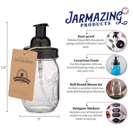 Jarmazing Products Mason Jar Foaming Soap Dispenser - Black - with 16 Ounce Ball Mason Jar - One Pack!