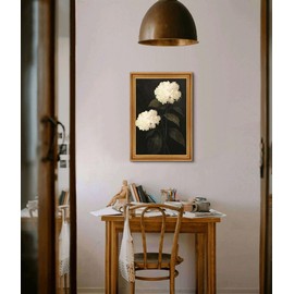 Iazahess Elegant White Hydrangea Canvas Wall Art Prints Vintage Floral Botanical Classic Black Background Flower Painting For Home Bedroom Dorm Wall Decor 12x18in Unframed