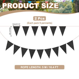 PATIKIL 16.5 ft Pennant Banner Flags, 2Pcs Paper Triangle Flag Bunting Banner Garland Vintage Pennant Flags String for Wedding Birthday Carnival Event Party Decoration, Black