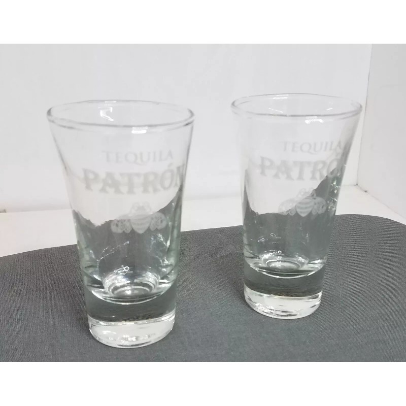 Patron Tequila 2oz Shot Glasses, 3.5" tall with weighted bottom