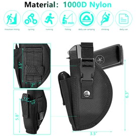 Tactical Molle Adjustable Pistol Holster for Men Women, Universal Airsoft Right/Left Bag, IWB/OWB Concealed Carry Pistol Holsters Outdoor Hunting Shooting Accessories (with Mag Pouch)