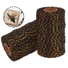 YZSFIRM Cotton Twine String Bakers Rope: 2 Roll Twines for Crafts Gift Wrapping - 656 Feet Gold Wire Black Twine for Kitchen Cooking