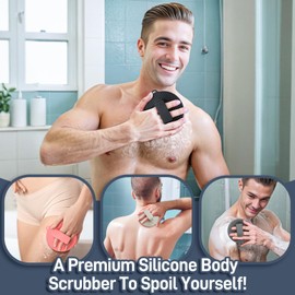 GEENOA Silicone Body Scrubber for Shower, Silicone Loofah for Men/Women with Intensive Bristles and Comfort Handle, Exfoliating Body Scrubber for Super Lathering & Deep Cleansing.(Light Gray)