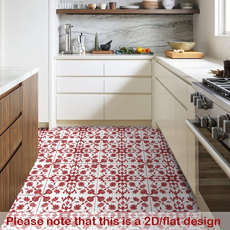 Nuxovilar Peel and Stick Vinyl Floor Tiles, 11.8"x11.8" Red Leaf