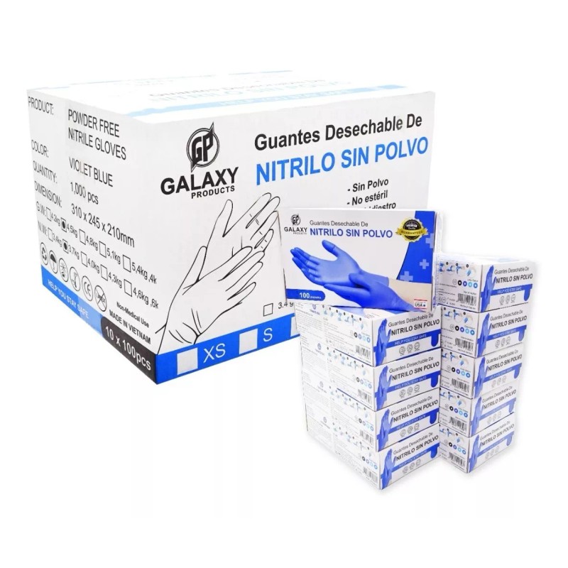 Galaxy Products 1,000 Guantes De Nitrilo Azul Grande