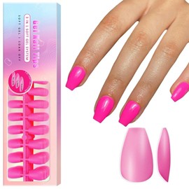SXVME Gel Nail Tips Short Coffin Press on Nails Soft Gel Nails Tips 300Pcs Pre Colored Natrual Hot Pink Tips Press ons Soak Off Acrylic Fake Nails Extensions DIY