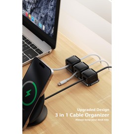 smofish Cord Organizer Holder, 3 Pack 3-Slot Magnetic Cable Clips Management, Strong Phone Charging Cable Keeper, Wire Charger Holder Gift for Nightstand, Kitchen Appliances, Office Supplies(Black)