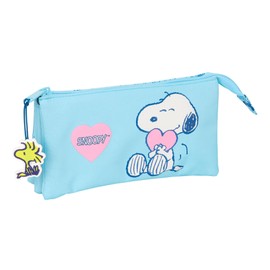 Snoopy Love – Triple Pencil Case, Children's Pencil Case, Ideal for School-Aged Children, Comfortable and Versatile, Quality and Resistance, 22 x 3 x 12 cm, Light Blue, M, Casual