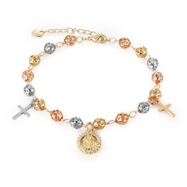 HZMAN Virgin Mary Rosary Bead Cross Bracelet Virgin of Guadalupe Adjustable Link Bracelet for Women Girl Jewelry Gift