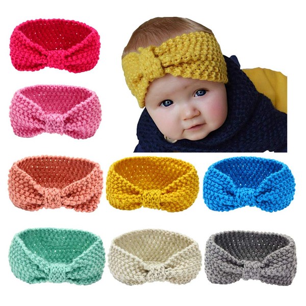 Baby Headbands Turban Knotted, Girl's Hairbands for Newborn, Toddler and Children's (8 Knitted Hairband)