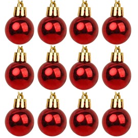 XNHIU 12 Pack 1.2inch Mini Bauble Mini Christmas Tree Baubles Decorative Hanging Ornaments Christmas Tree Pendants(Red)