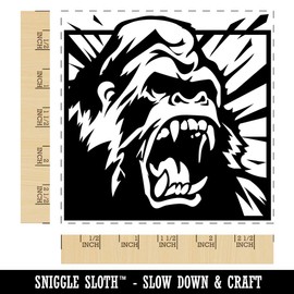 Angry Roaring Silverback Gorilla Square Rubber Stamp for Stamping Crafting - 2.75in Large