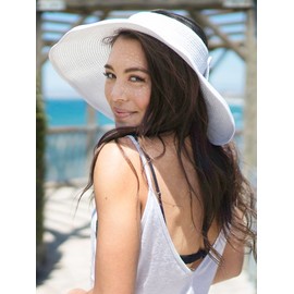 Simplicity Women's Wide Brim Straw Sun Visor Hat Roll Up Straw White Sun Hat for Women