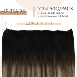 Sunny Hair Beaded Weft Hair Extensions Human Hair 50G Micro Bead Weft Hair Extensions Real Human Hair Straight Weft Hair Extensions Easy Weft Natural Black to Dark Brown with Caramel Blonde 24inch