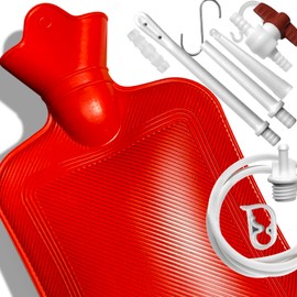 2 L Home Enema Bag Kit with 2 Enema Tips,60 inch Long Silicone Hose, Controlable Water Flow Valve, Hot-Water Bottle for Colon Cleansing Enemas (Upgraded-red)