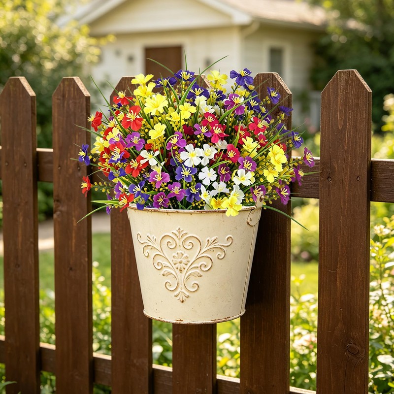 ADORAMOUR Decorative Artificial Flowers Fake Spring Grass Daisies Bouquet