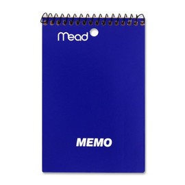 Mead Products,Memo Book, College Ruled, 4x6, 40 Sheets, white paper that is one-hole punched. Design includes a laminated cover and black, nylon-coated single wire to bind sheets at the top. by Mead