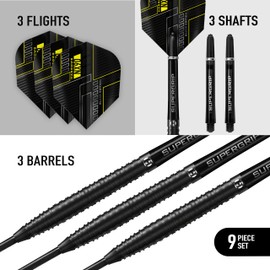 Harrows NX90 Black Edition 90% Tungsten Steel Tip Darts Set - 21g, 22g, 23g, 24g, 25g & 26g - Includes Black Supergrip Midi Shafts and Micron NX90 Flights (21 grams)