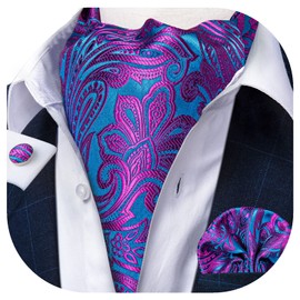 DiBanGu Blue Purple Ascot Ties for Men Cravat Tie and Pocket Square Set Jacquard Silk Ascot Paisley Cravat for Men
